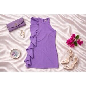 Jade by Melody Tam Lavender Ruffle Cocktail Dress S Wedding Guest Shift Dress